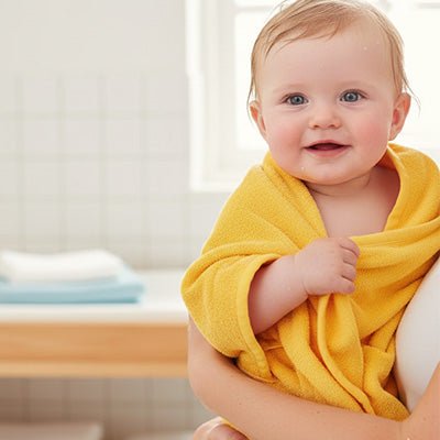 cape de bain bebe jaune bebe heureux