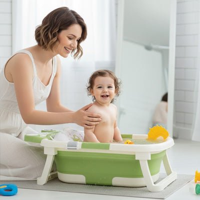baignoire bebe pliable vert maman fille