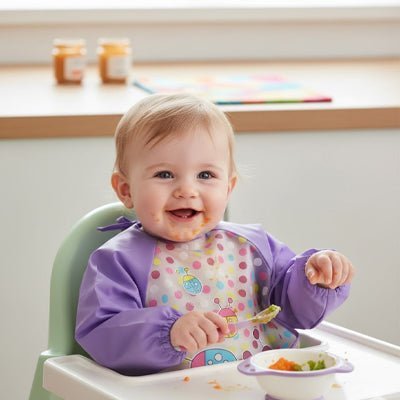 bavoir bebe repas chaise haute violet sourire 