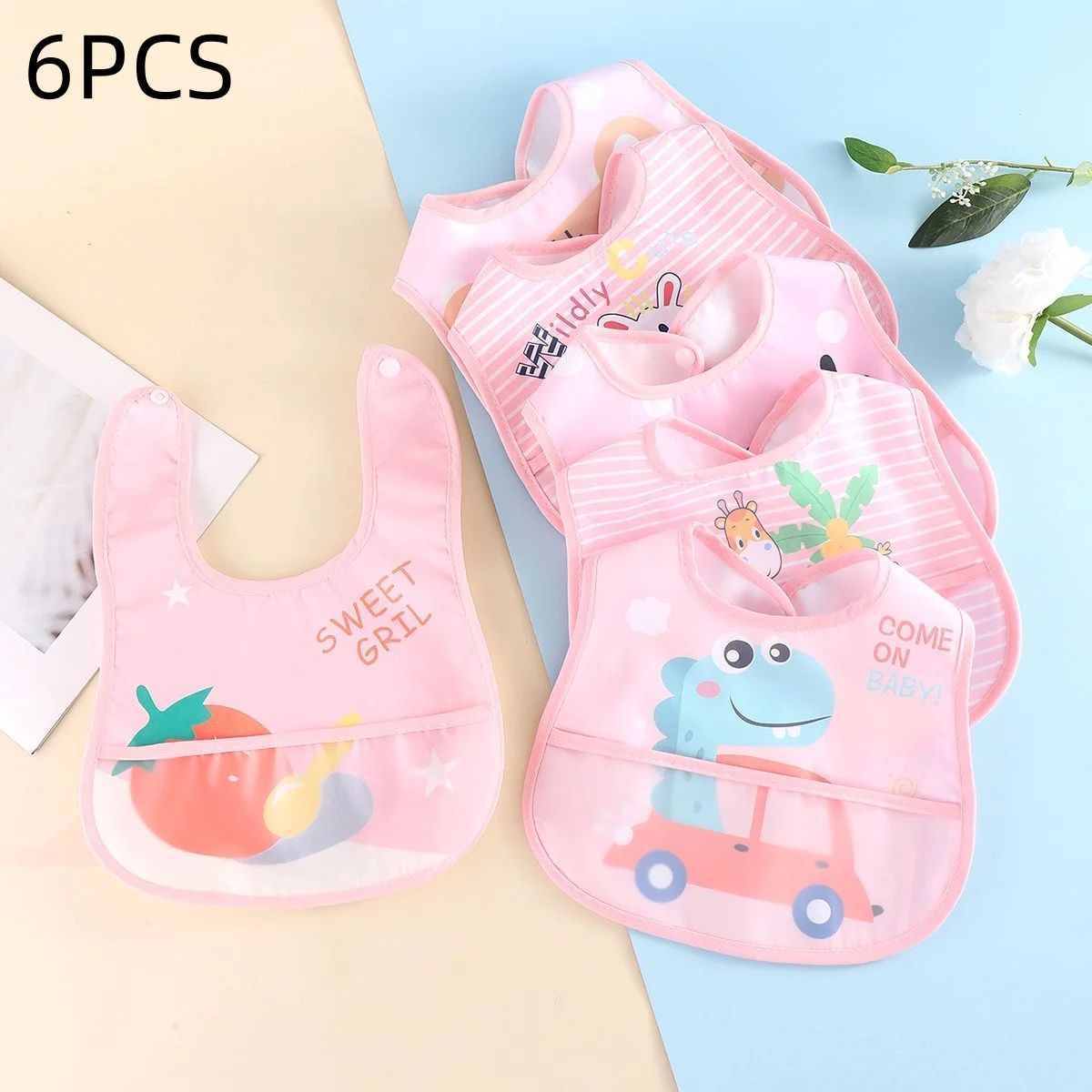 bavoir bebe lot 6 pieces rose motifs enfant