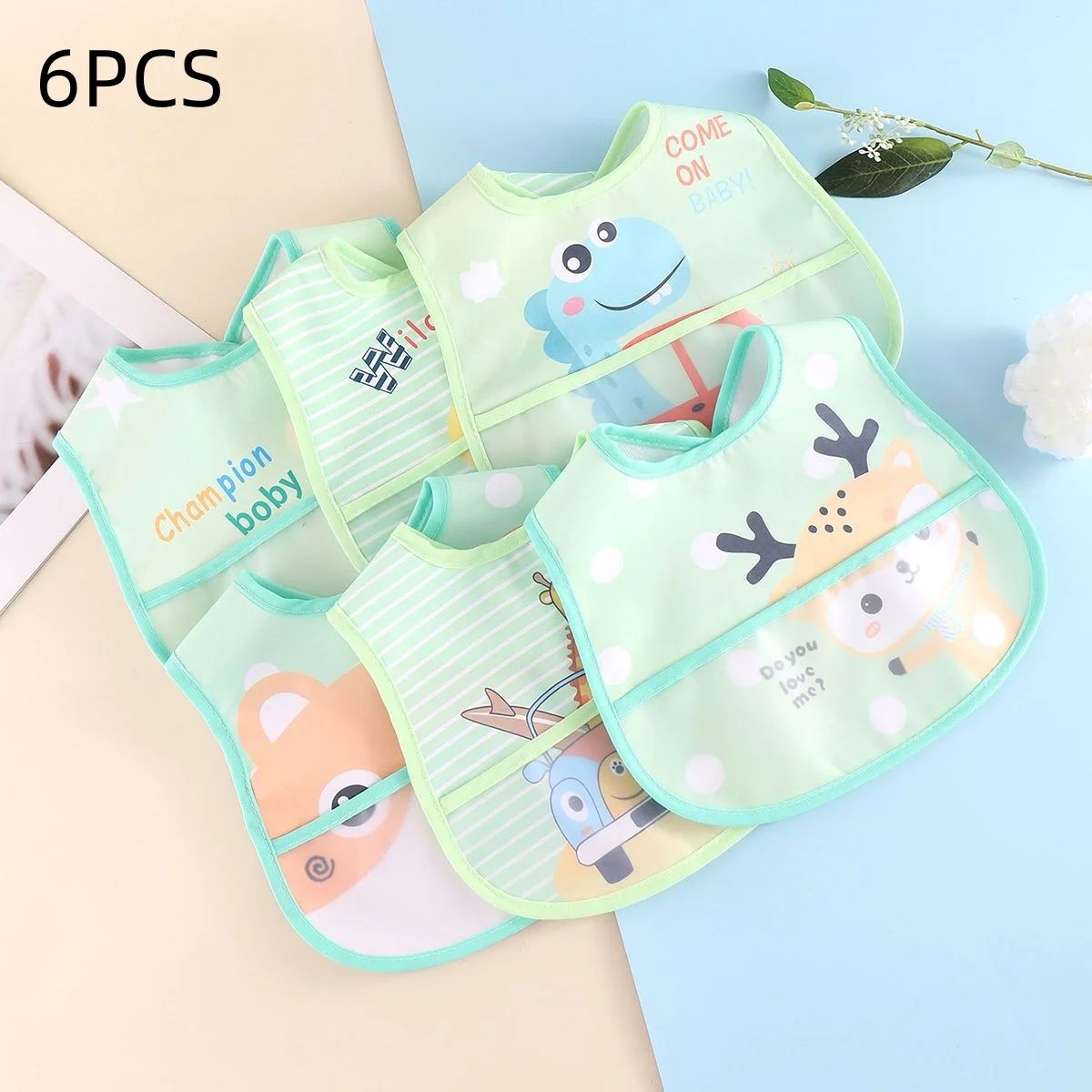 bavoir bebe lot 6 pieces vert motifs animaux