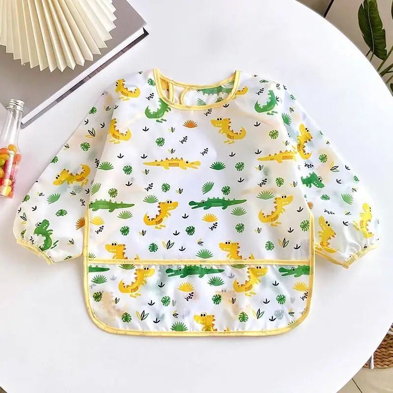 bavoir bebe manches longues blanc croco dinosaure motif