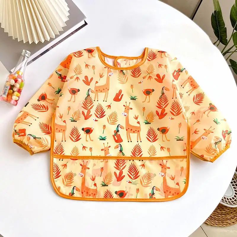 bavoir bebe manches longues orange girafe motif