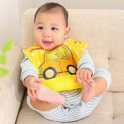 bavoir bebe silicone repas bebe assis jaune voiture