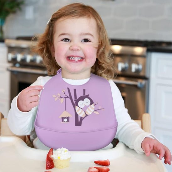 bavoir bebe violet enfant sourire chaise haute fruit caroussel