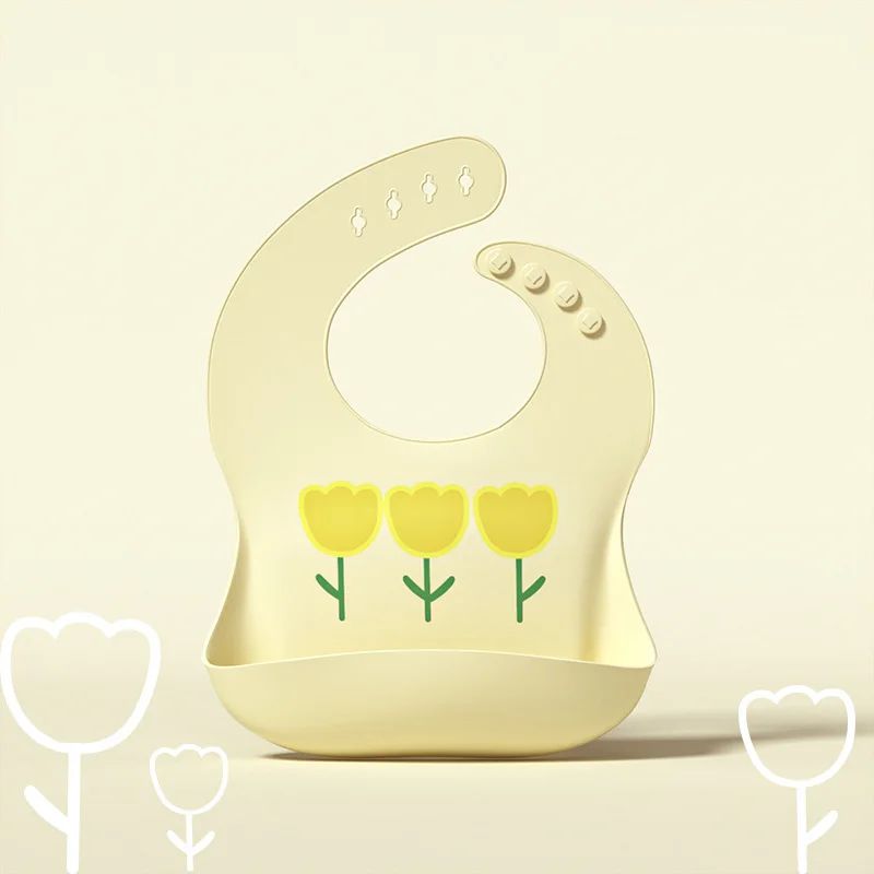 bavoir silicone bebe modele fleurs jaune design