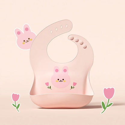 bavoir silicone bebe modele lapin rose fleurs