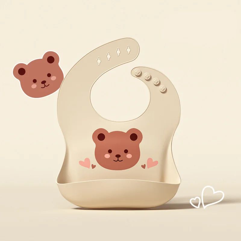 bavoir silicone bebe modele ours beige coeur