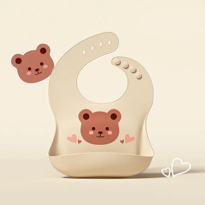 bavoir silicone bebe modele ours beige coeur