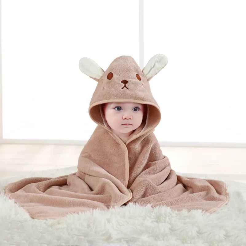 cape de  bain marron clair beige lapin velour corail