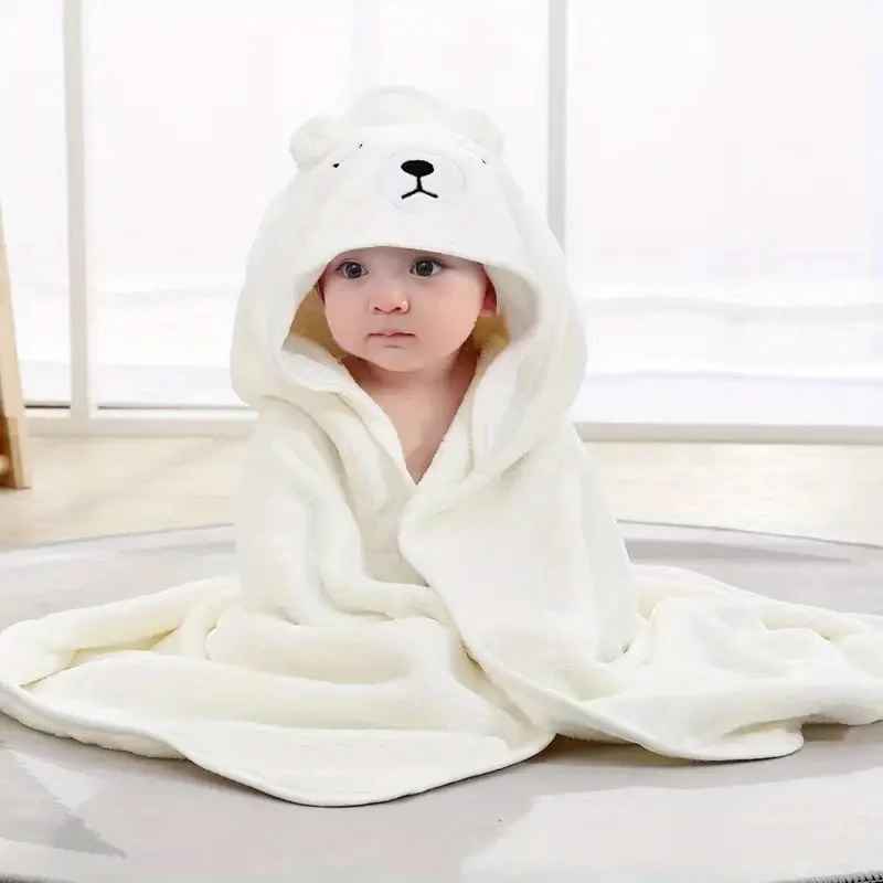 cape de bain blanc ours polaire velour corail 