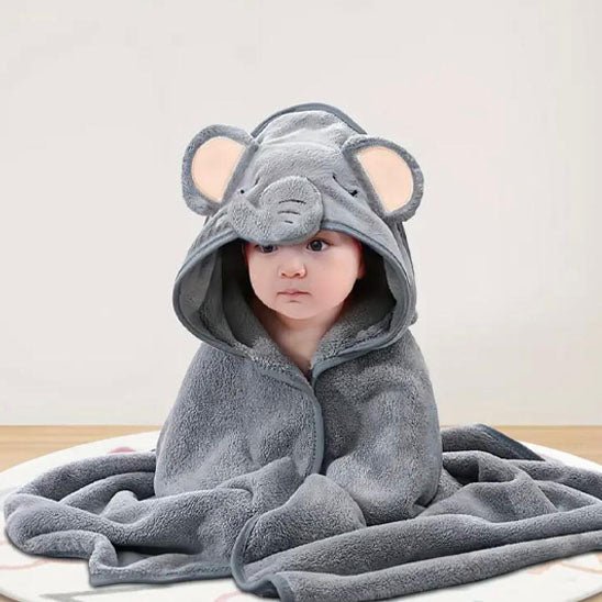 cape de bain bebe  gris elephant velour corail