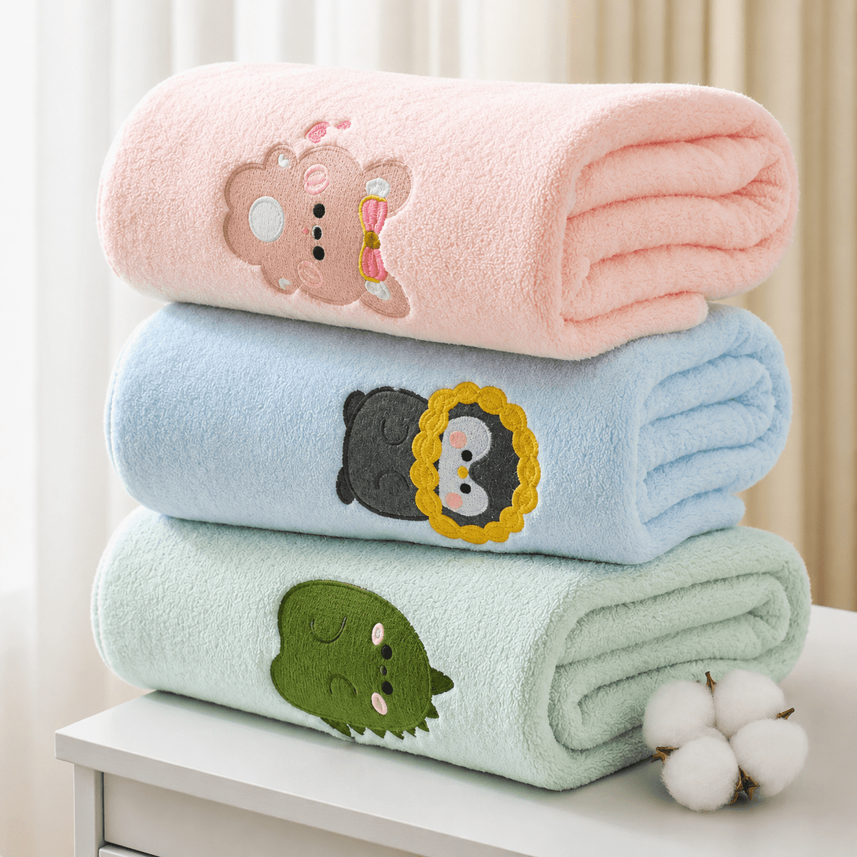 serviette de bain bebe trois couleurs