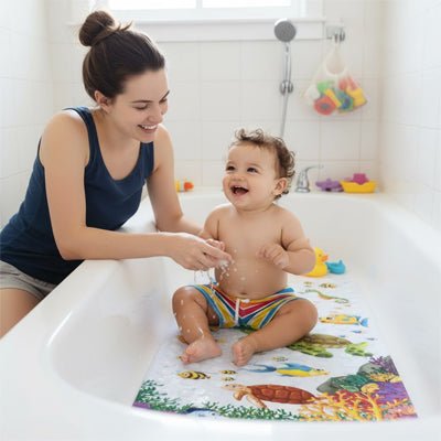 maman garcon heureux tapisde bain pour bebe motif aquatique